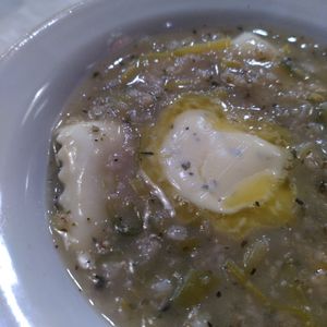 Leekie broth with ravioli at Stem & Glory in Cambridge