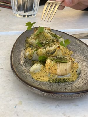 Vegan King oyster scallops (one of the best ones from the menu)   at Stem & Glory in Cambridge