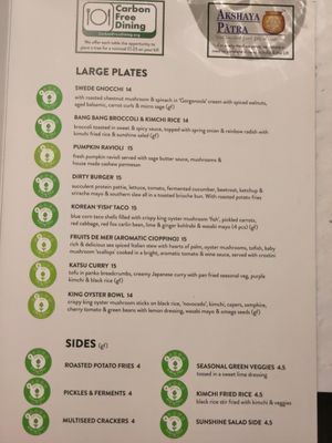 Dinner main menu at Stem & Glory in Cambridge