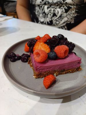 Raspberry cheesecake at Stem & Glory in Cambridge