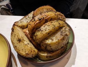 Roasted potatoes at Stem & Glory in Cambridge