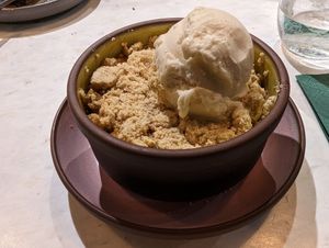 Pear crumble (gluten free) at Stem & Glory in Cambridge