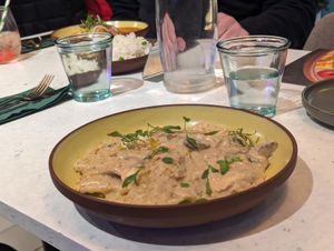 Pumpkin ravioli with mushrooms sauce at Stem & Glory in Cambridge