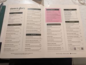 Menu January 2024 at Stem & Glory in Cambridge