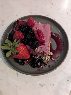 Raspberry cheesecake at Stem & Glory in Cambridge