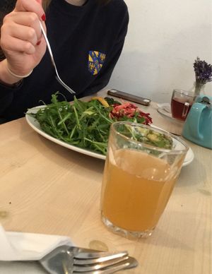 Pina colada kombucha and lunch at Stem & Glory in Cambridge