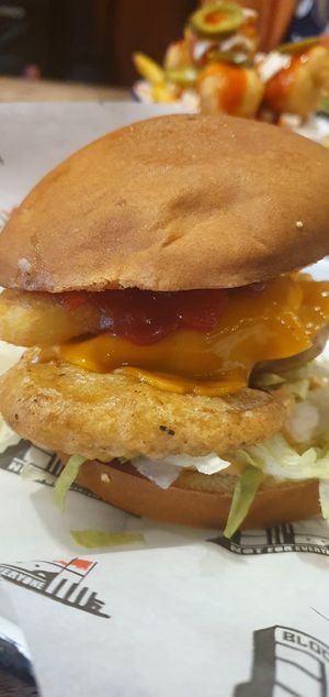 The keep f**cking calm burger. Basically vegan kfc tower burger at Bloc Bar Glasgow in Glasgow