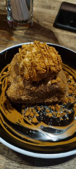 Deep fried sticky toffee pudding at Bloc Bar Glasgow in Glasgow