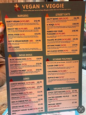 Menu 2022  at Bloc Bar Glasgow in Glasgow