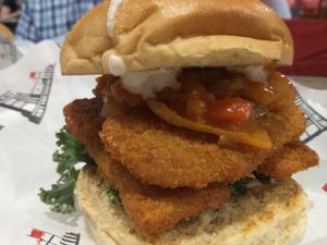 Weekend special: panko tofu burger with pineapple & rum chutney at Bloc Bar Glasgow in Glasgow