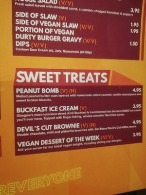 Vegan veggie menu at Bloc Bar Glasgow in Glasgow