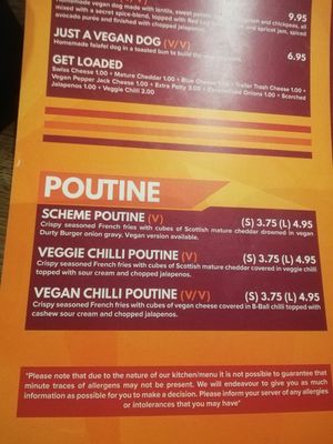 Vegan veggie menu at Bloc Bar Glasgow in Glasgow