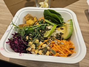 Buddha bowl with quinoa and fried tofu at Slunce in Ceske Budejovice