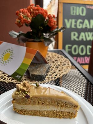 Raw cake from downstairs, carrot and pistachio  at Slunce in Ceske Budejovice