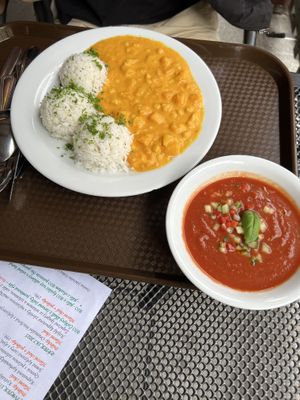 Pumpkin curry. Gazpacho.  at Slunce in Ceske Budejovice