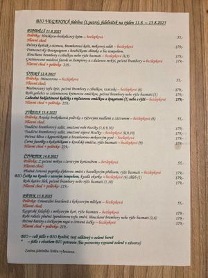 Weekly menu at Slunce in Ceske Budejovice