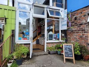 Tea room front at Hidden Lane Tea Room in Glasgow