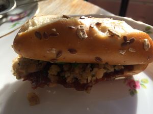 Delicious vegan haggis sandwich at Hidden Lane Tea Room in Glasgow
