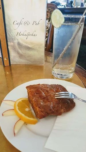 Carrot cake and elderflower soda at Hokuspokus in Innsbruck