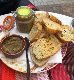 Vegan foie gras à la maison (coconut oil and turmeric on top)  at Namasthe in Montauban