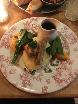 vegan sausage with mash and onion gravy at Acton & Sons in Belfast