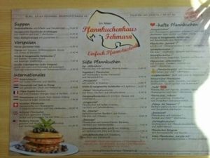 Menu (german) at Pfannkuchen Haus in Fehmarn