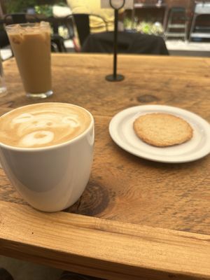 Vegan coffee with oat milk and cookies  at Julie's Coffee and Tea Garden in Alameda