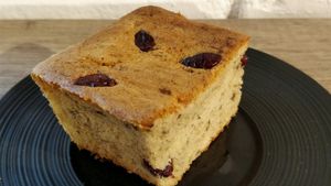banana and cranberry cake. made with butter but eggs free.  at Chef Icon Nature Bakery - Katong in Central Singapore
