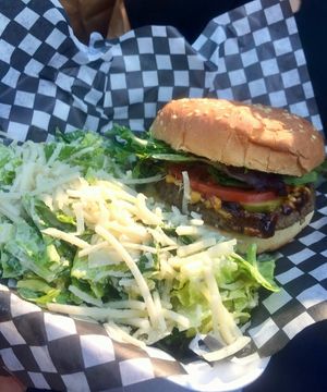 Fish on Fifth Vegan Beacon Burger and Caesar Salad - all vegan!! About $18  Mmmm at Fish on Fifth in Sidney