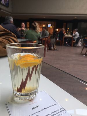 A warm complimentary cinnamon and orange drink at Namban Oporto Kitchen Cafe in Porto