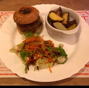 veggie burger (vegan) with beans/lentils at Satsanga in Burgas