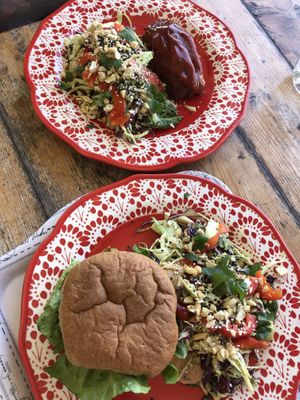 Burger and lentil loaf   at Island Raw in Providenciales