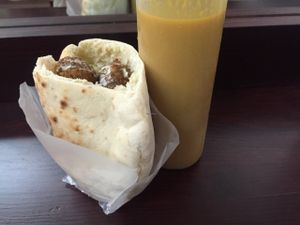 Pita falafel and amba  at Sombrero Falafel in Cozumel