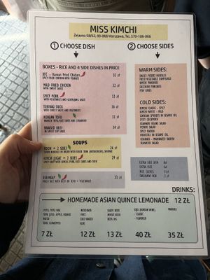 Menu  at Miss Kimchi in Warsaw