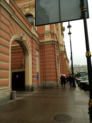 where to enter,  Jamie's Italian is further up on the left.  at Hood - Konyushennaya in St Petersburg