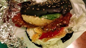 burger with black bread at Hood - Konyushennaya in St Petersburg