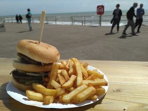 Enjoying a Big Wac by the sea at Patty&Franks in Bexhill