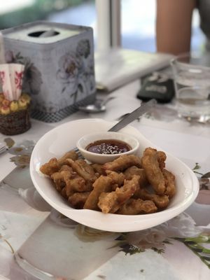 Fried eringi mushrooms at My Home Cafe & Vegetarian in Chiang Mai