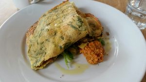 Chickpea crepe with potatoes at Riverside Sourdough Cafe @ the embassy in Cardiff