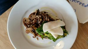 Miso mushroom sourcream on top of sourdough bread at Riverside Sourdough Cafe @ the embassy in Cardiff