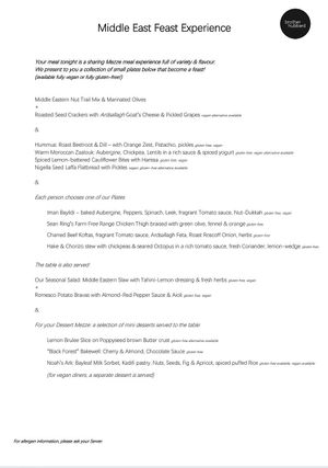 Sharing menu / Middle East Feast Experience per October 2023 at Brother Hubbard - North in Dublin