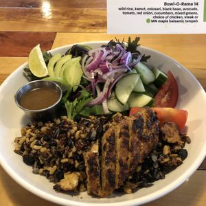 The Bowl-o-Rama was excellent, with great wild rice, balsamic tempeh, house-made dressing, and plenty of greens   at Insula in Ely