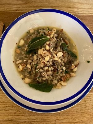 Mushroom barley risotto starter at The Perch in Oxford