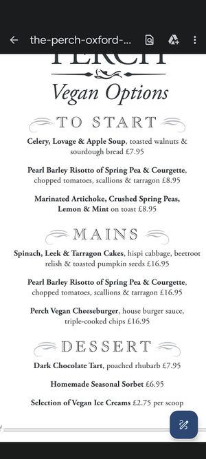 Menu - July 2023  at The Perch in Oxford