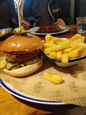 Vegan cheeseburger at The Perch in Oxford