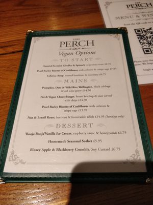 Vegan menu at The Perch in Oxford