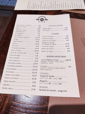 Carta del restaurante at Las Mañanitas  in Potes