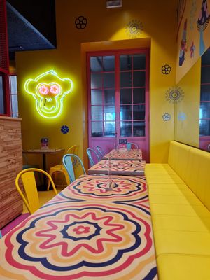 Inside tables at Flower Burger in Monza