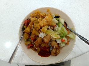 Vegan rice curry with 3 sides at Yu Hui Vegetarian Stall  in Central Singapore