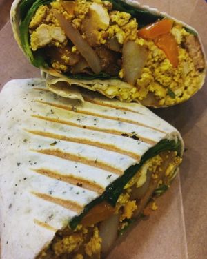 Vegan breakfast burrito at Hettie's Delites in Rochester